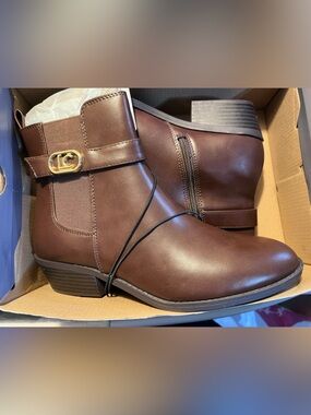 Liz Claiborne Brown Ankle Booties with Gold Buckle